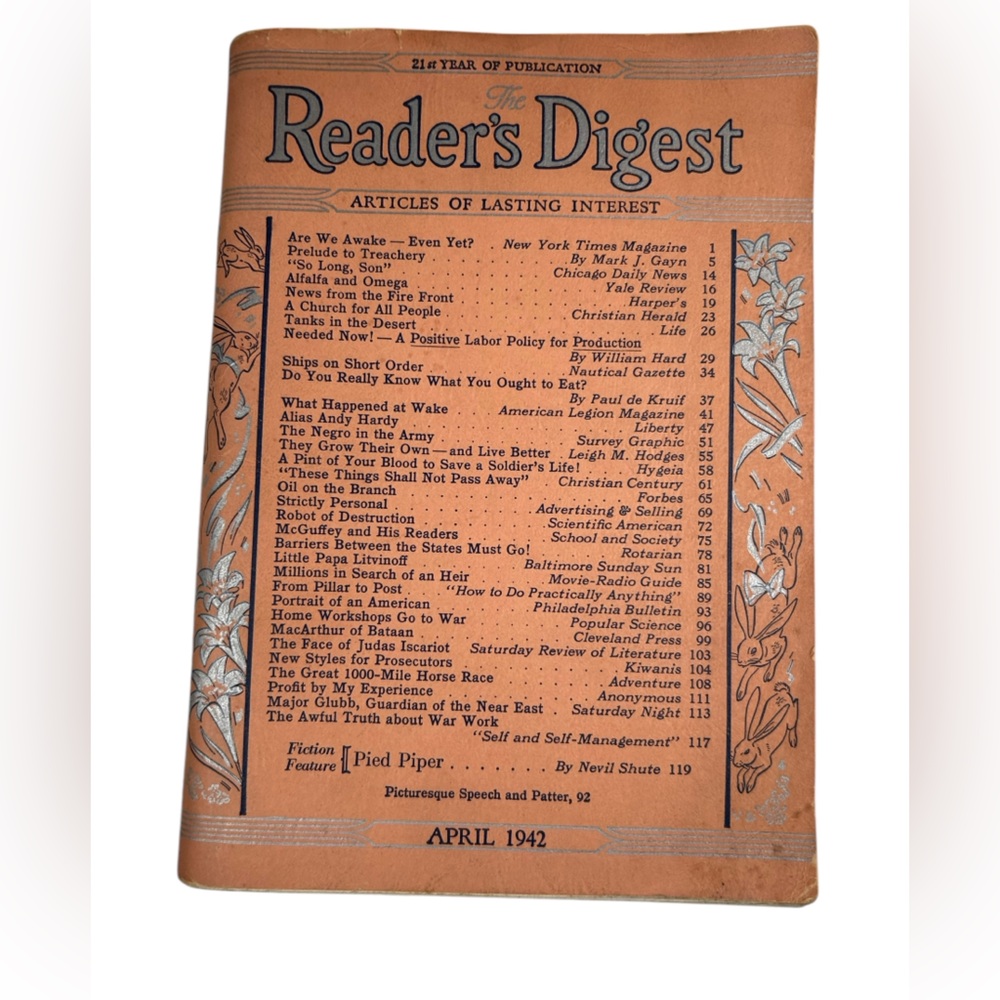 Readers Digest April 1942 MacArthur Of Bataan, Wake Island WW2 War Time